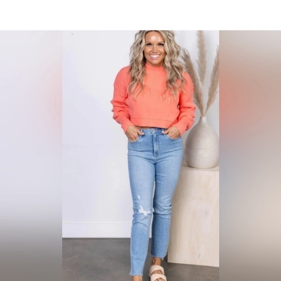 NWT Free People Easy street crop pullover XL guava juice - Picture 2 of 8